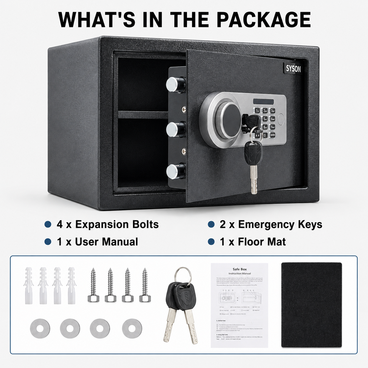 Digital Safe Box, Steel Lock Box with Electronic Keypad & Backup Keys, Compact Home Safe for Cash, Passport, Jewelry & Documents, Wall/Floor Mount, 25 x 35 x 25 cm