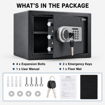 Digital Safe Box, Steel Lock Box with Electronic Keypad & Backup Keys, Compact Home Safe for Cash, Passport, Jewelry & Documents, Wall/Floor Mount, 25 x 35 x 25 cm