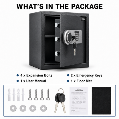 Digital Safe Box, Steel Lock Box with Electronic Keypad & Backup Keys, Compact Home Safe for Cash, Passport, Jewelry & Documents, Wall/Floor Mount, 36 x 33 x 33 cm