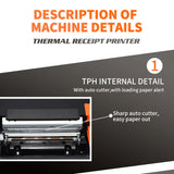 Syson 3 1/8" 80 mm Thermal Receipt Printer with Auto Cutter USB Ethernet Windows Linux Driver ESC/POS RJ11 RJ12 Cash Drawer