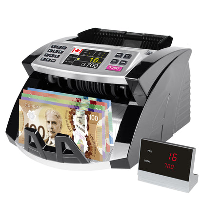 Mix Denomination Money Counter Machine Cash Value Bill Counting for Canadian Currency UV/MG/MT/IR Counterfeit Detection, (Doesn’t detect Denomination for USD and Others Currency)