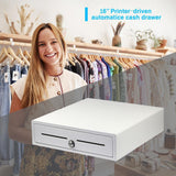 White 16" Automatic Cash Drawer with Removable Coin Tray (5 Bill/5 Coin) - syson