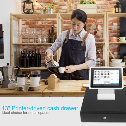 13" POS Automatic Cash Drawer with Removable Coin Tray 4B4C, 2 Keys, Compatible POS Receipt Printer - syson
