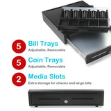 Syson 18” Heavy Duty Cash Drawer Cash Register Money Till POS Cash Drawer Box, Removable Coin Tray, 5 Bill/5 Coin Key Lock Great for Retail and Restaurant