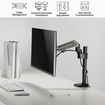 Single Monitor Stand - Gas Spring Single Arm Monitor Desk Mount Fit 17" to 27" Screens - syson