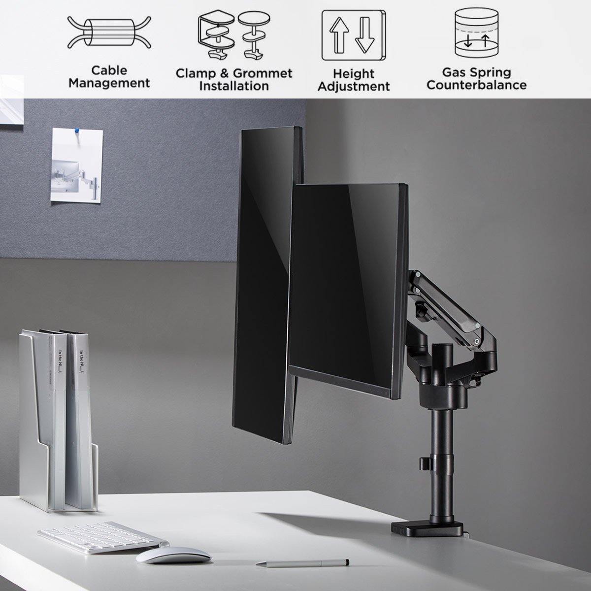 Dual Monitor Stand - Height Adjustable Gas Spring Stand Fit Two 17" to 27" Screens - syson