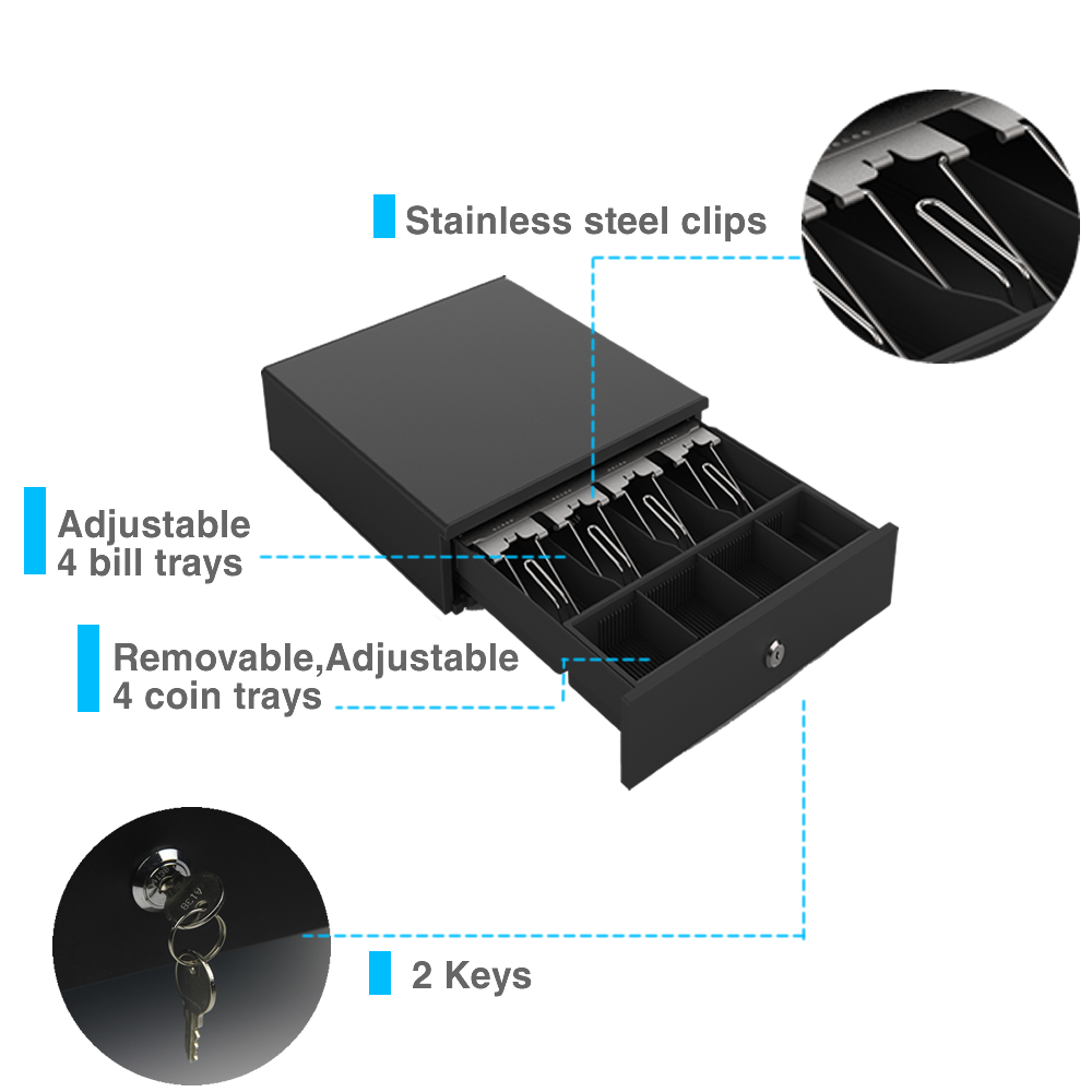 13" POS Automatic Cash Drawer with Removable Coin Tray 4B4C, 2 Keys, Compatible POS Receipt Printer - syson