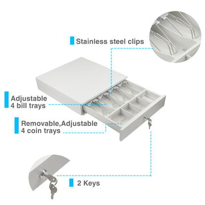 Syson POS White13 Manual Push Open Cash Drawer with Removable Coin Tray 4 Bill/ 4 Coin, 2 Keys