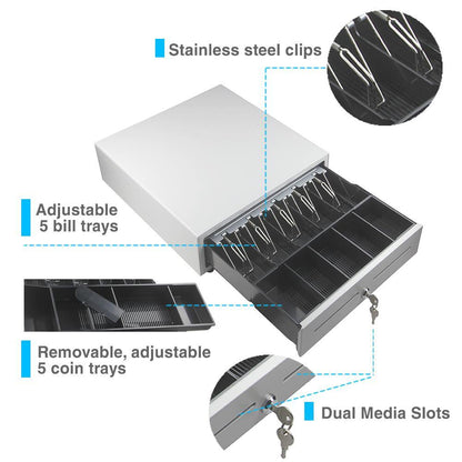 White 16" Automatic Cash Drawer with Removable Coin Tray (5 Bill/5 Coin) - syson