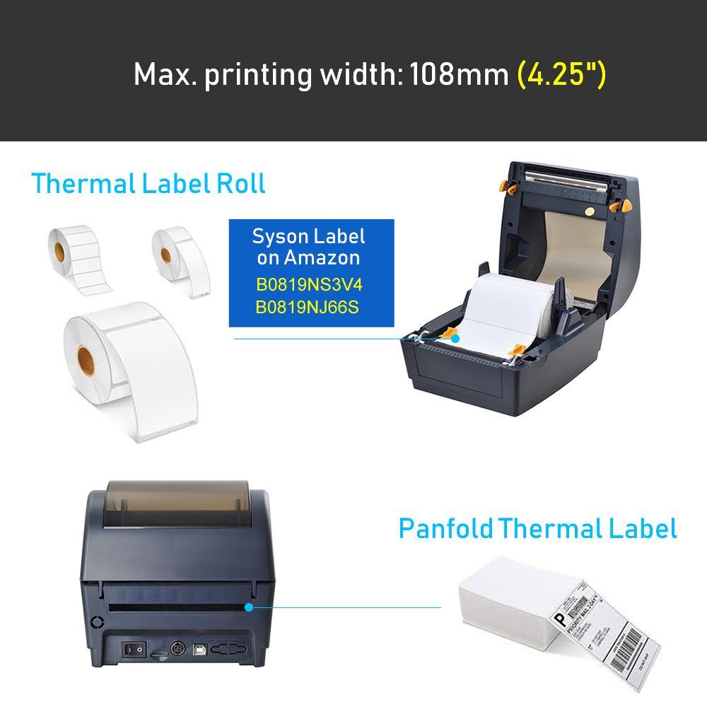 Shipping Direct Thermal Label Printer, 5 in/s Print Speed, 203 dpi Print Resolution, 4.25" Print Width, USB - syson