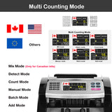 Mix Denomination Money Counter Machine Cash Value Bill Counting for Canadian Currency UV/MG/MT/IR Counterfeit Detection, (Doesn’t detect Denomination for USD and Others Currency)