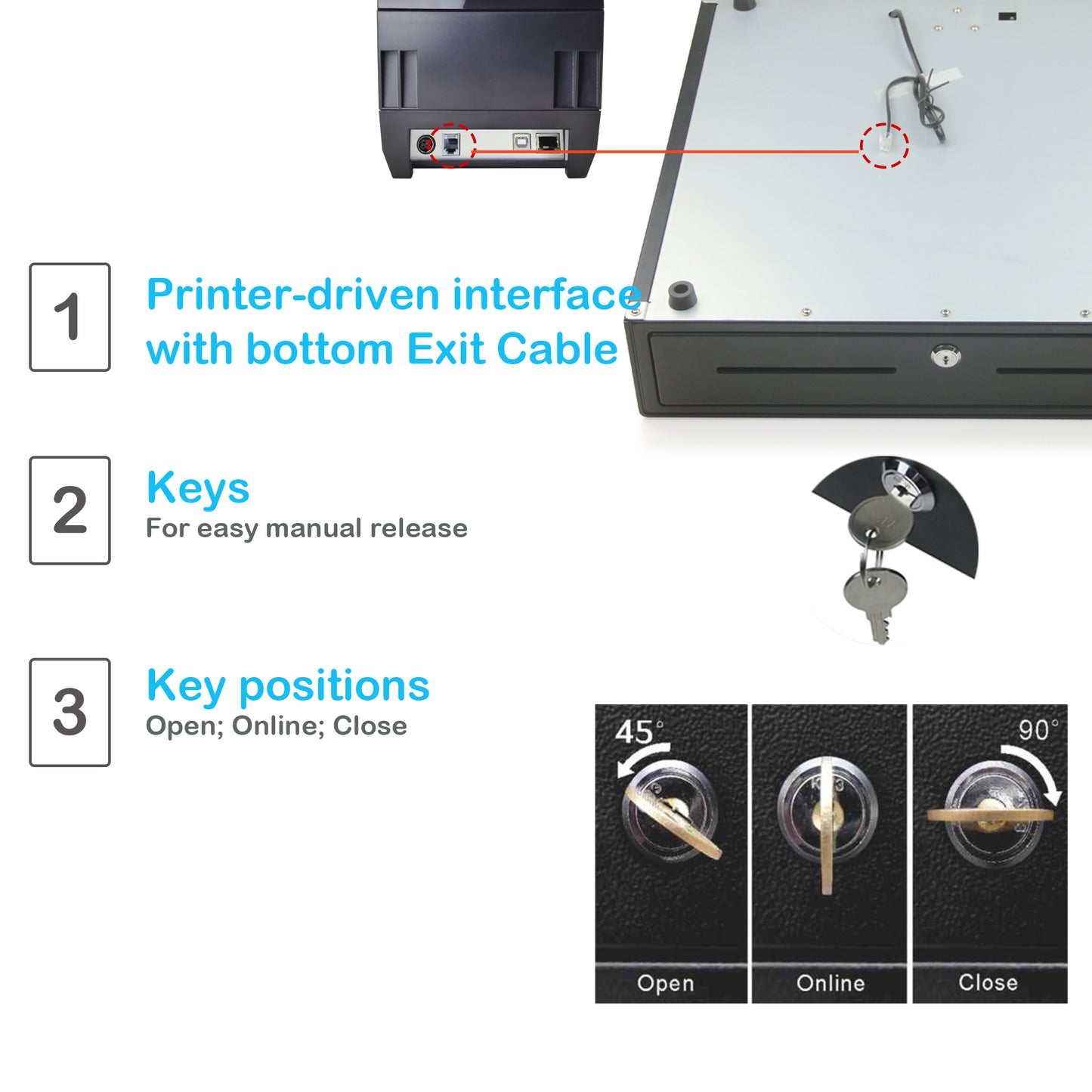 Syson 18” Heavy Duty Cash Drawer Cash Register Money Till POS Cash Drawer Box, Removable Coin Tray, 5 Bill/5 Coin Key Lock Great for Retail and Restaurant