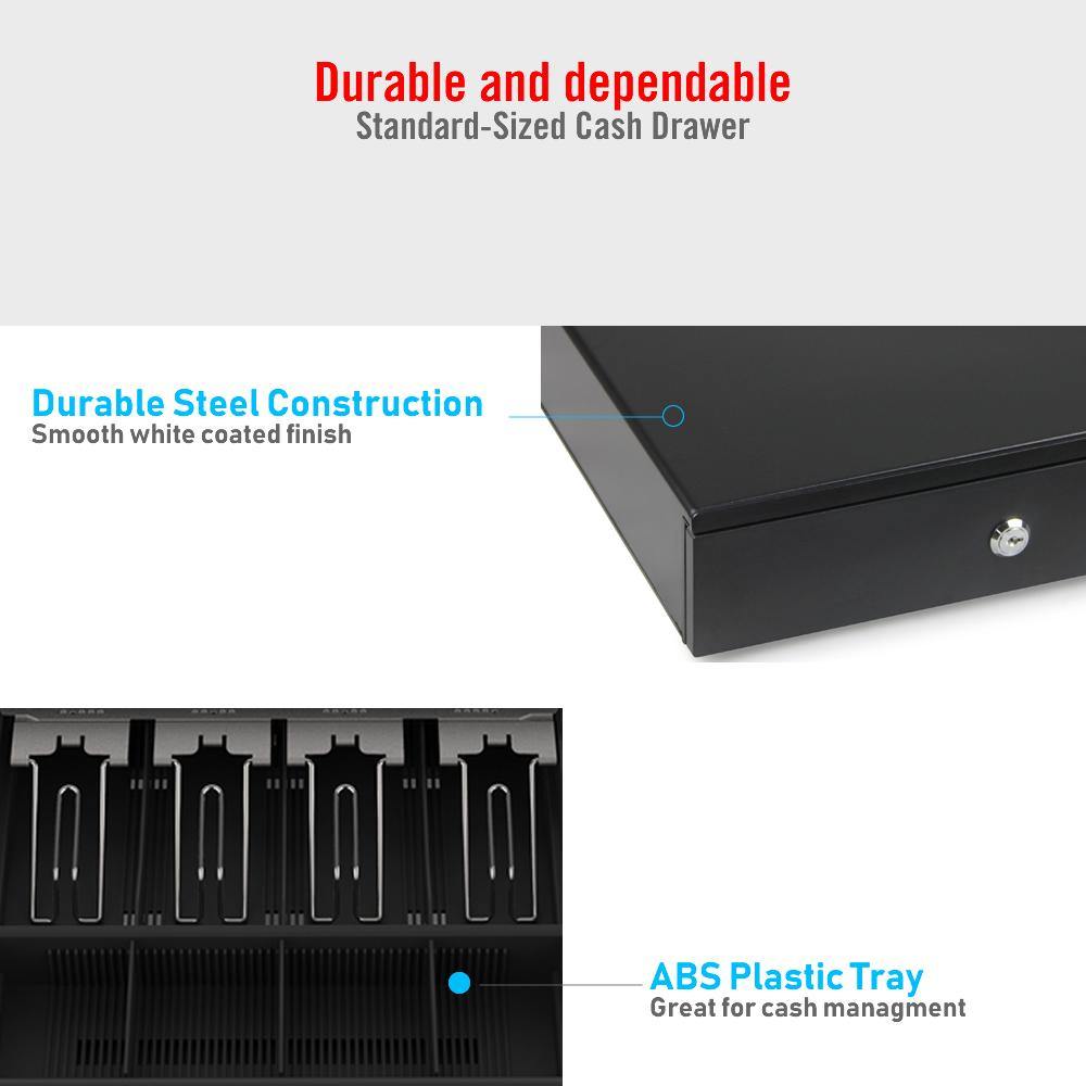 13" POS Automatic Cash Drawer with Removable Coin Tray 4B4C, 2 Keys, Compatible POS Receipt Printer - syson
