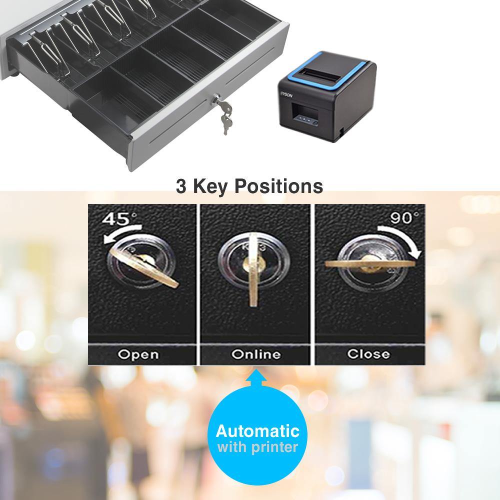 White 16" Automatic Cash Drawer with Removable Coin Tray (5 Bill/5 Coin) - syson