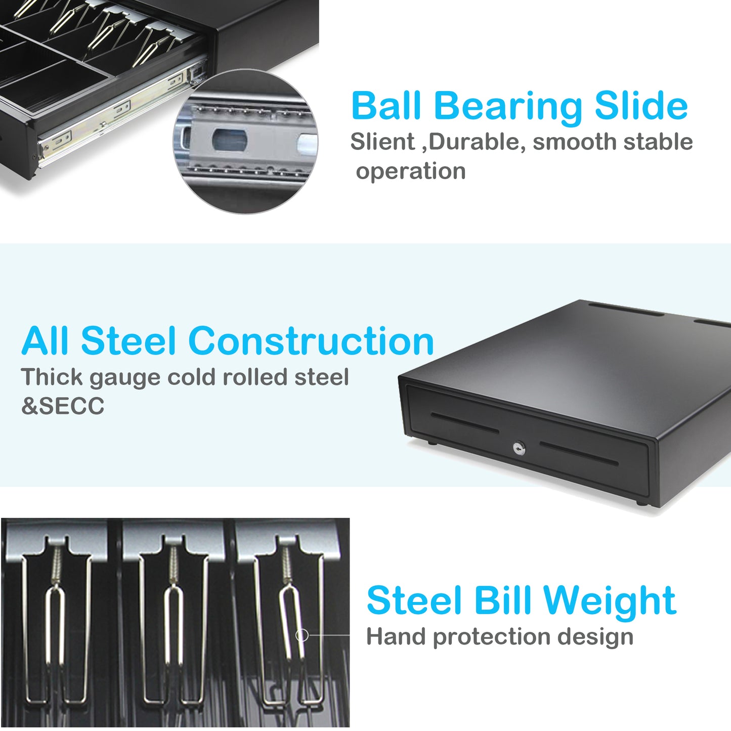 Syson 18” Heavy Duty Cash Drawer Cash Register Money Till POS Cash Drawer Box, Removable Coin Tray, 5 Bill/5 Coin Key Lock Great for Retail and Restaurant