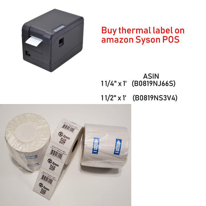 Syson POS Label Printer; Thermal Direct, High Speed 56mm/s, Label Width 20mm~60mm;  USB Port; Cash Drawer Port; - syson
