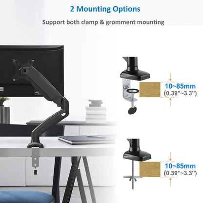 Single Desk Mount Fully Adjustable Gas Spring, Fit Most 17"-32" Computer Monitor, Holds 4.4 to 19.8 lbs - syson