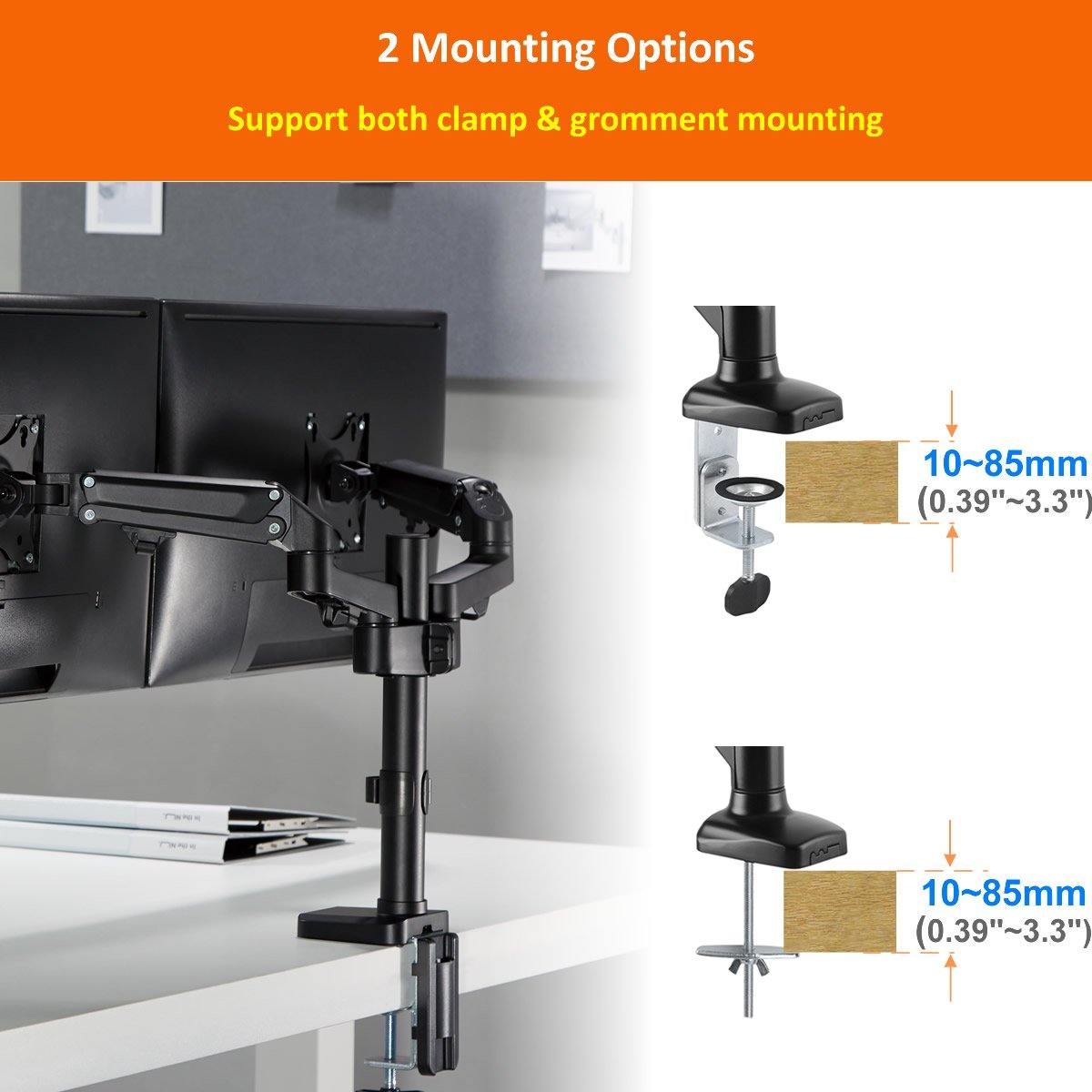 Dual Monitor Stand - Height Adjustable Gas Spring Stand Fit Two 17" to 27" Screens - syson