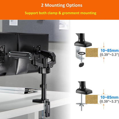 Dual Monitor Stand - Height Adjustable Gas Spring Stand Fit Two 17" to 27" Screens - syson