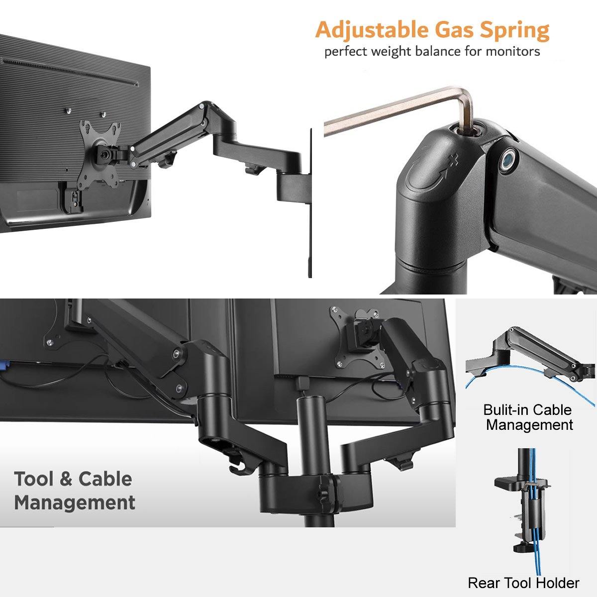 Dual Monitor Stand - Height Adjustable Gas Spring Stand Fit Two 17" to 27" Screens - syson