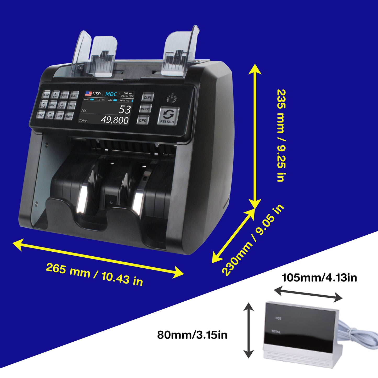 Money Counter Machine Mixed Denomination, Value Counting, Multi Currency Bill Counter, Serial Number, 2 CIS/UV/MG/MT/IR Counterfeit Detection, Bill Counter for Various Business