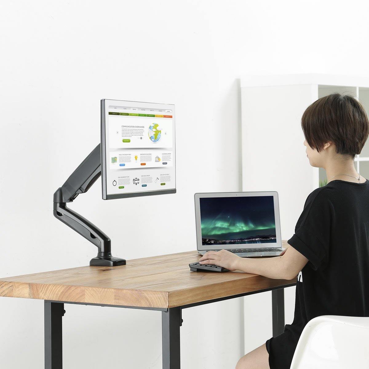 Single Desk Mount Fully Adjustable Gas Spring, Fit Most 17"-32" Computer Monitor, Holds 4.4 to 19.8 lbs - syson