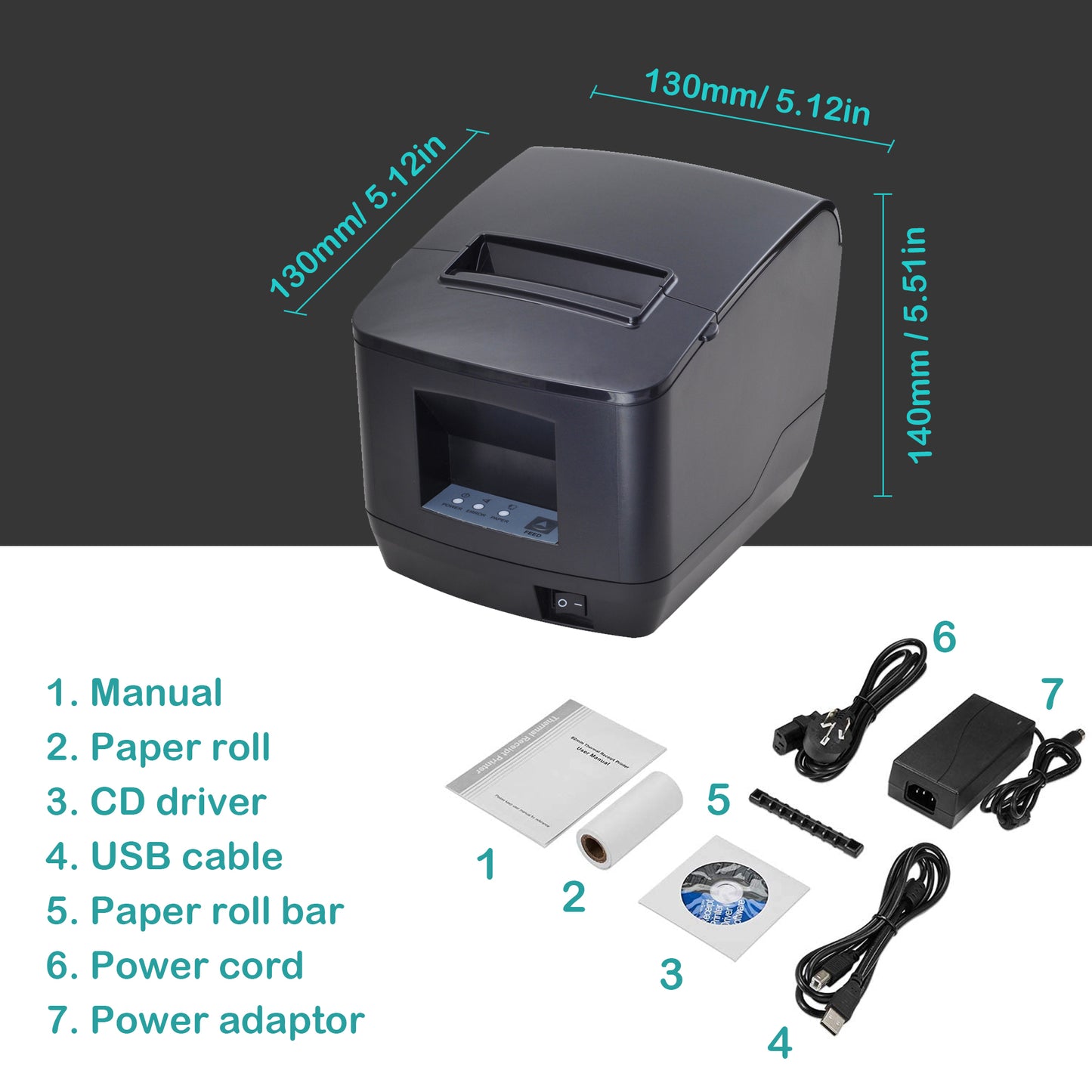 *WiFi* Kitchen Printer 80mm Thermal Receipt Printer with USB LAN Port for Restaurant Receipt and Kitchen Printing ESC/POS Support Linux Windows