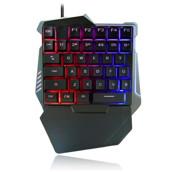 One-hand Gaming Keyboard Wired USB 35 Keys with RGB Rainbow Backlit Single Hand E-sport Multimedia Mini Keypad