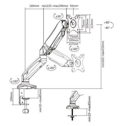 Single Desk Mount Fully Adjustable Gas Spring, Fit Most 17"-32" Computer Monitor, Holds 4.4 to 19.8 lbs - syson