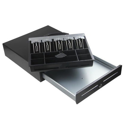 Syson POS Heavy Duty Cash Drawer 16"x16.5"x4" POS Cash Box Steel-Made Cash Box Cash Register w/Bill & Coin Till Trays, Compatible for All Point of Sale System Printers- Black - syson