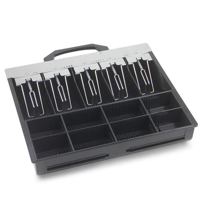 Syson POS Heavy Duty Cash Drawer 16"x16.5"x4" POS Cash Box Steel-Made Cash Box Cash Register w/Bill & Coin Till Trays, Compatible for All Point of Sale System Printers- Black - syson