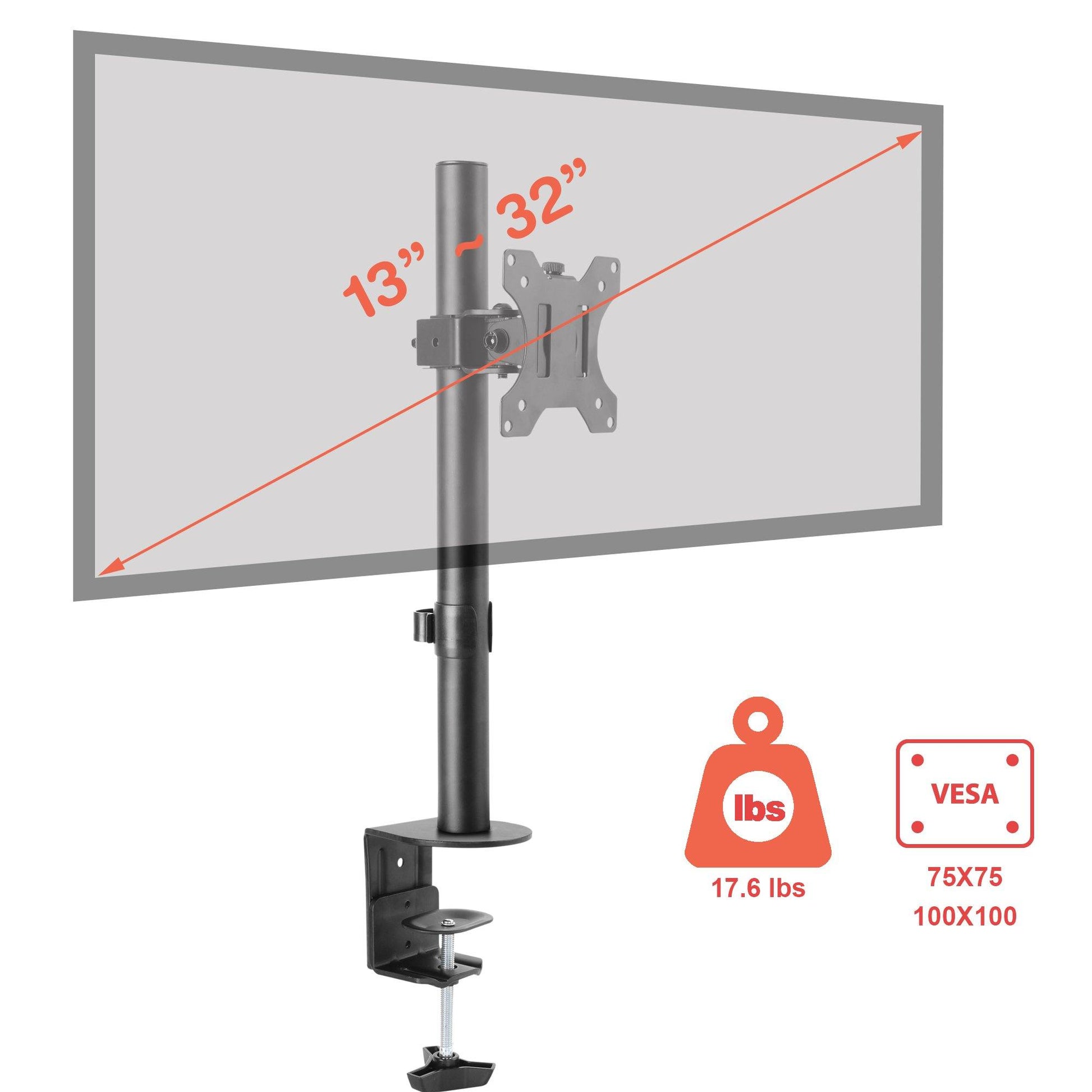 Single Monitor Mount for 13: to 32" Screen, Adjustable Height, Tilt, Swivel, Rotation - syson