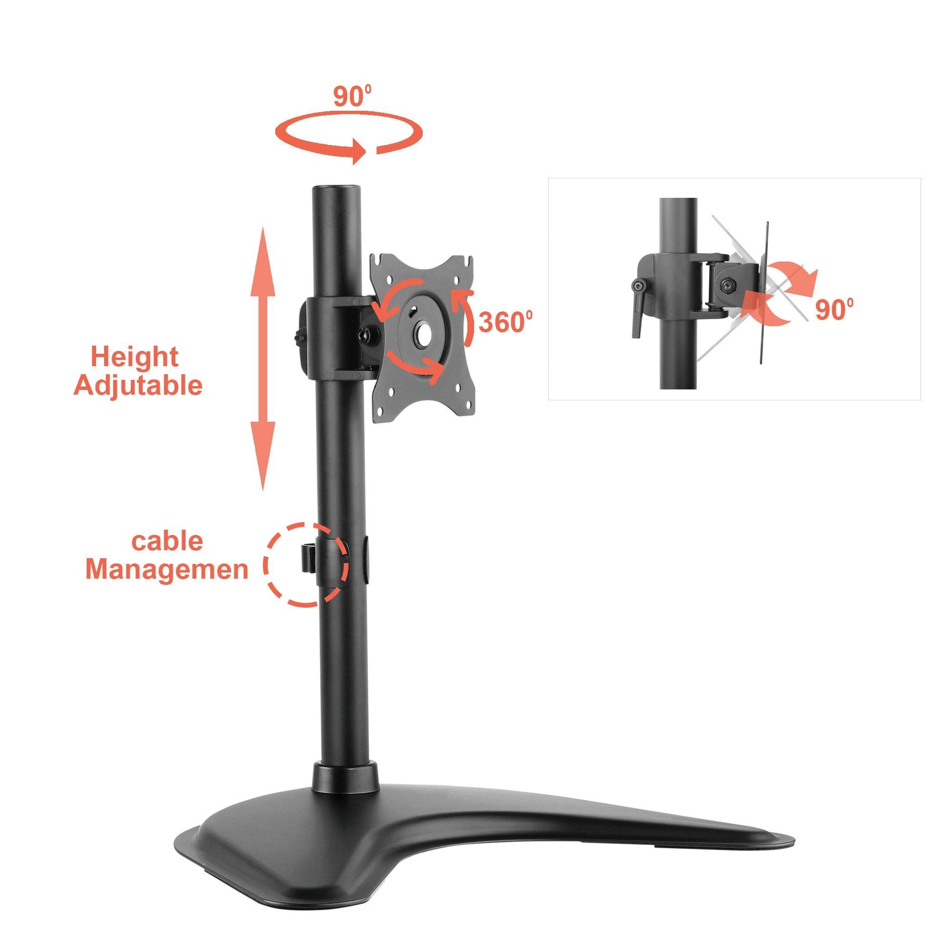Single Monitor Stand Freestanding VESA Steel Mount Base Riser fits 13 to 27 inch Screens - syson