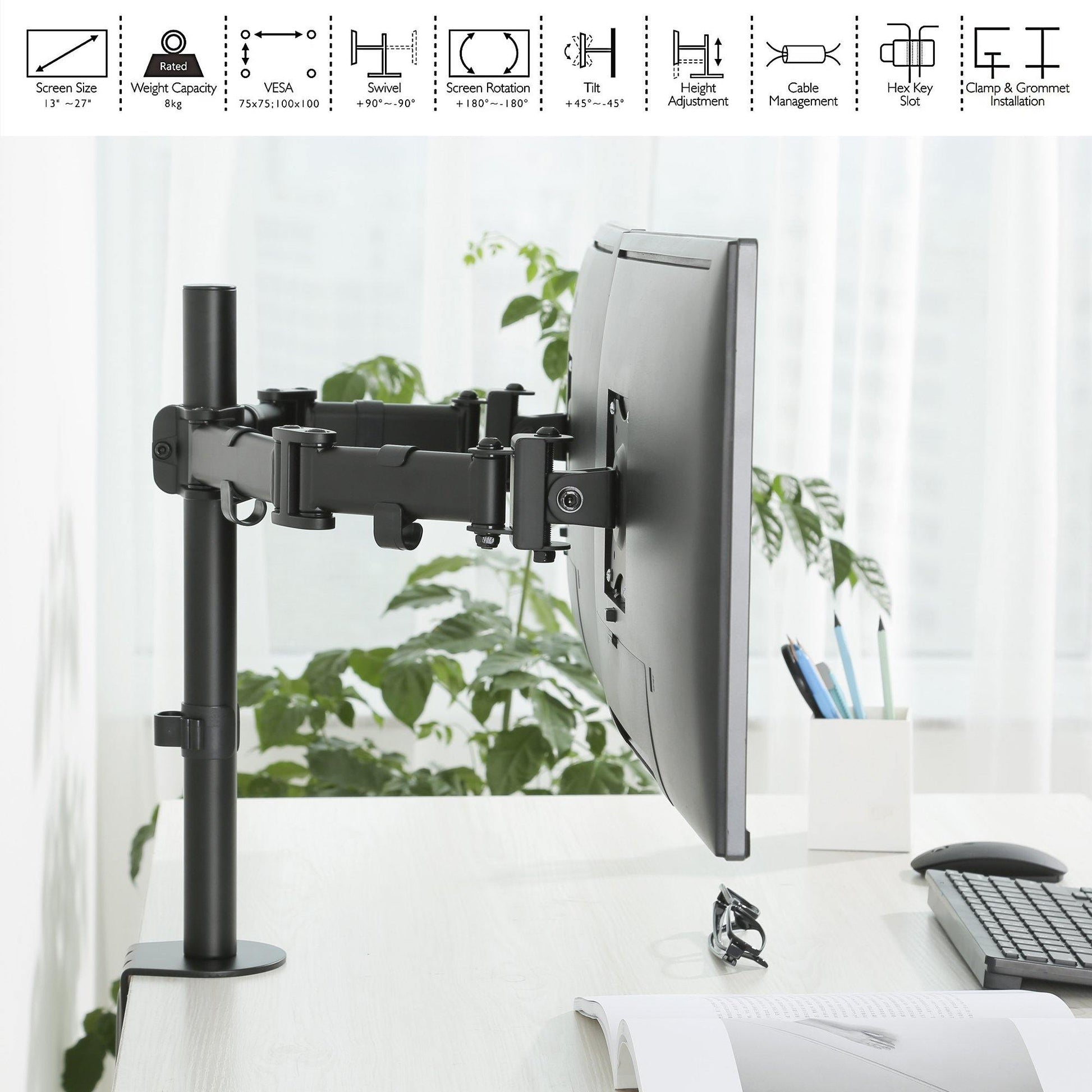 Dual LCD LED Monitor Desk Mount Stand Fully Adjustable fit Two Screens up to 27" - syson