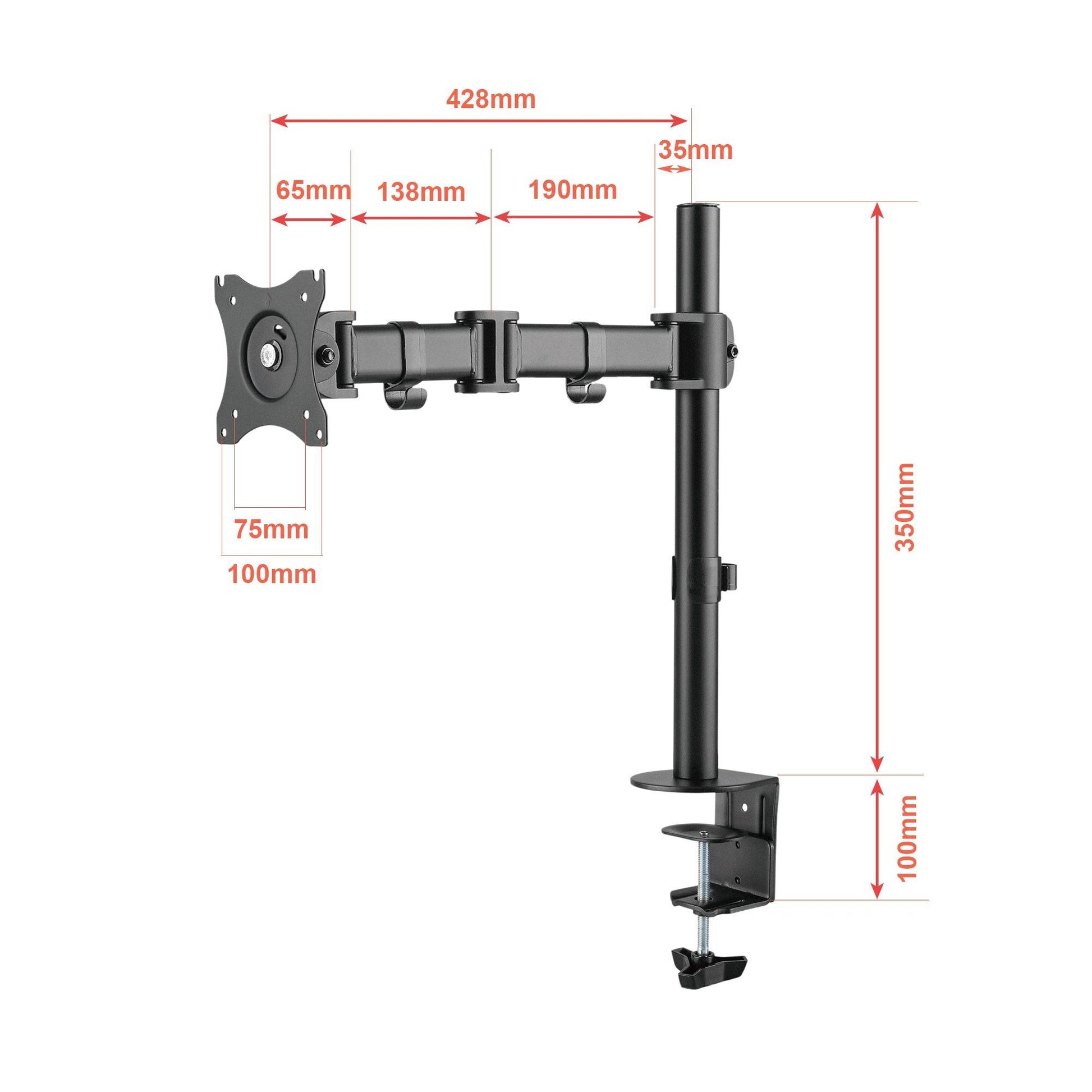 Single LCD Monitor Desk Mount Stand Fully Adjustable for one Screen 13" to 27" - syson