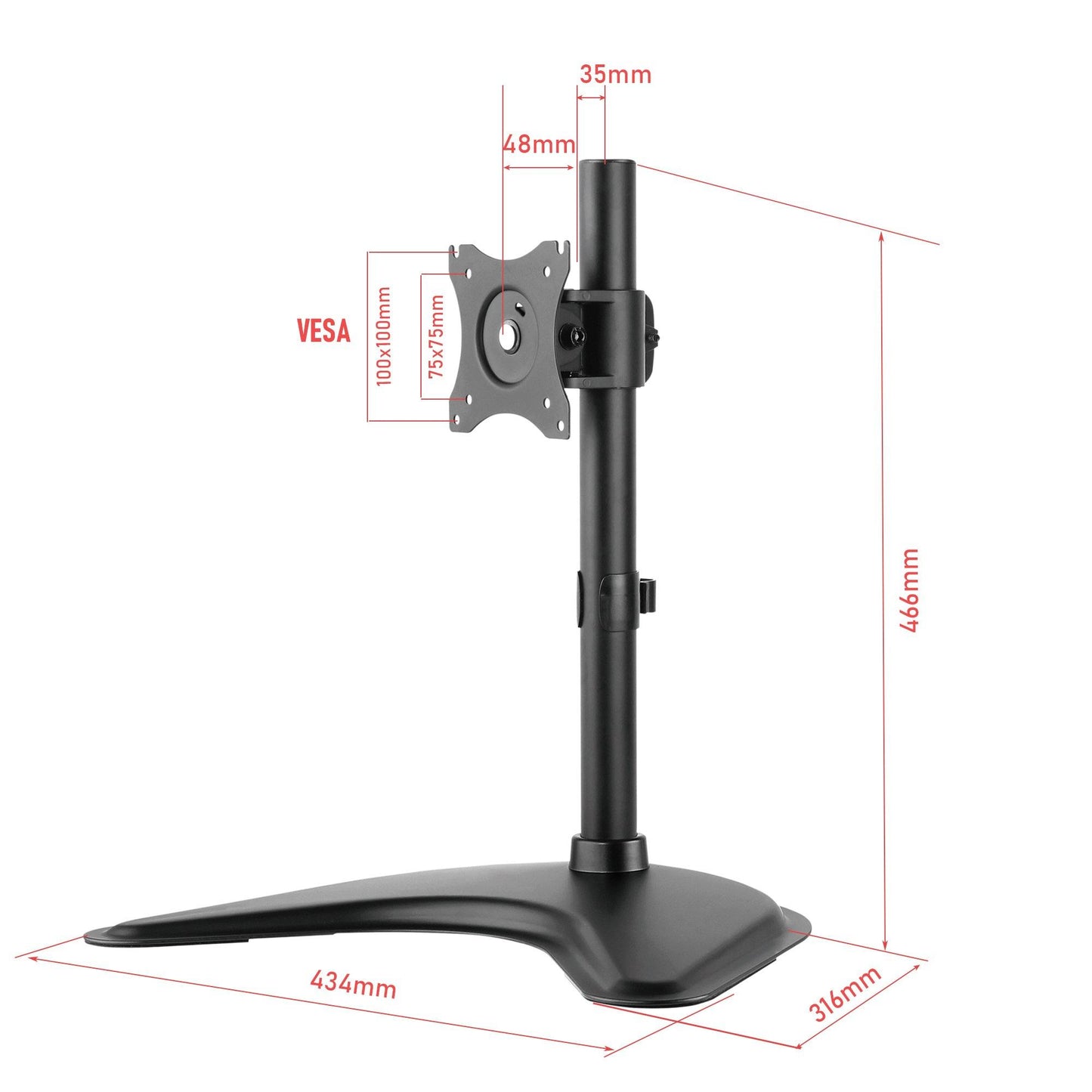 Single Monitor Stand Freestanding VESA Steel Mount Base Riser fits 13 to 27 inch Screens - syson