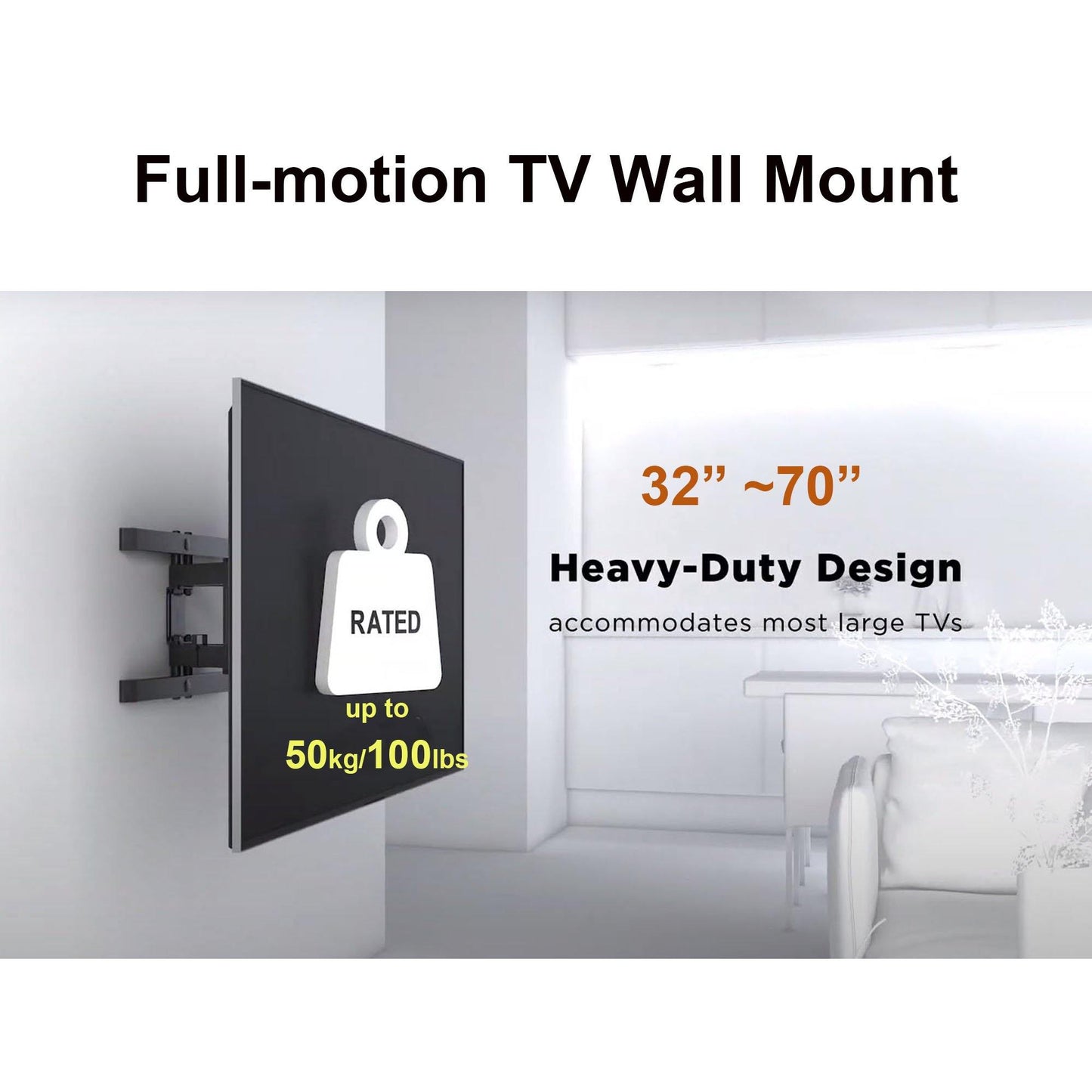 Heavy Duty 32" to 70" Solid Full-Motion TV Wall Mount (50KG/ 110lbs) - syson