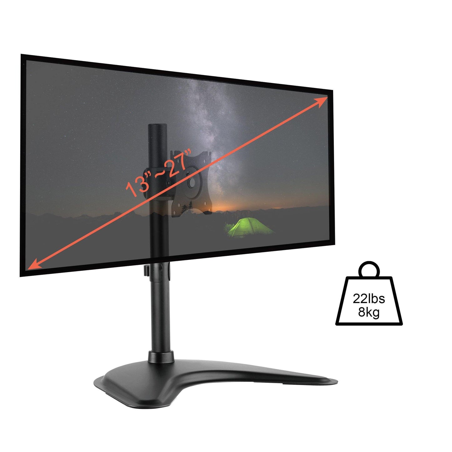 Single Monitor Stand Freestanding VESA Steel Mount Base Riser fits 13 to 27 inch Screens - syson