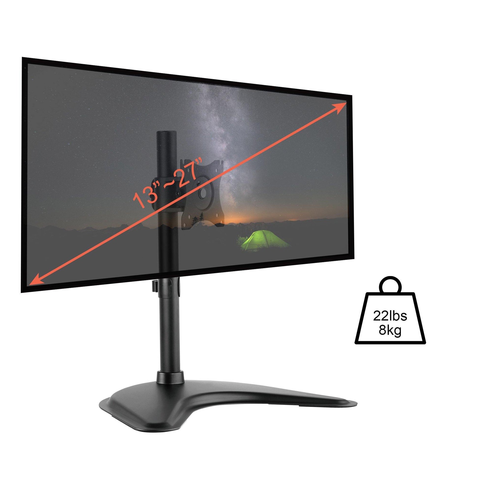Single Monitor Stand Freestanding VESA Steel Mount Base Riser fits 13 to 27 inch Screens - syson