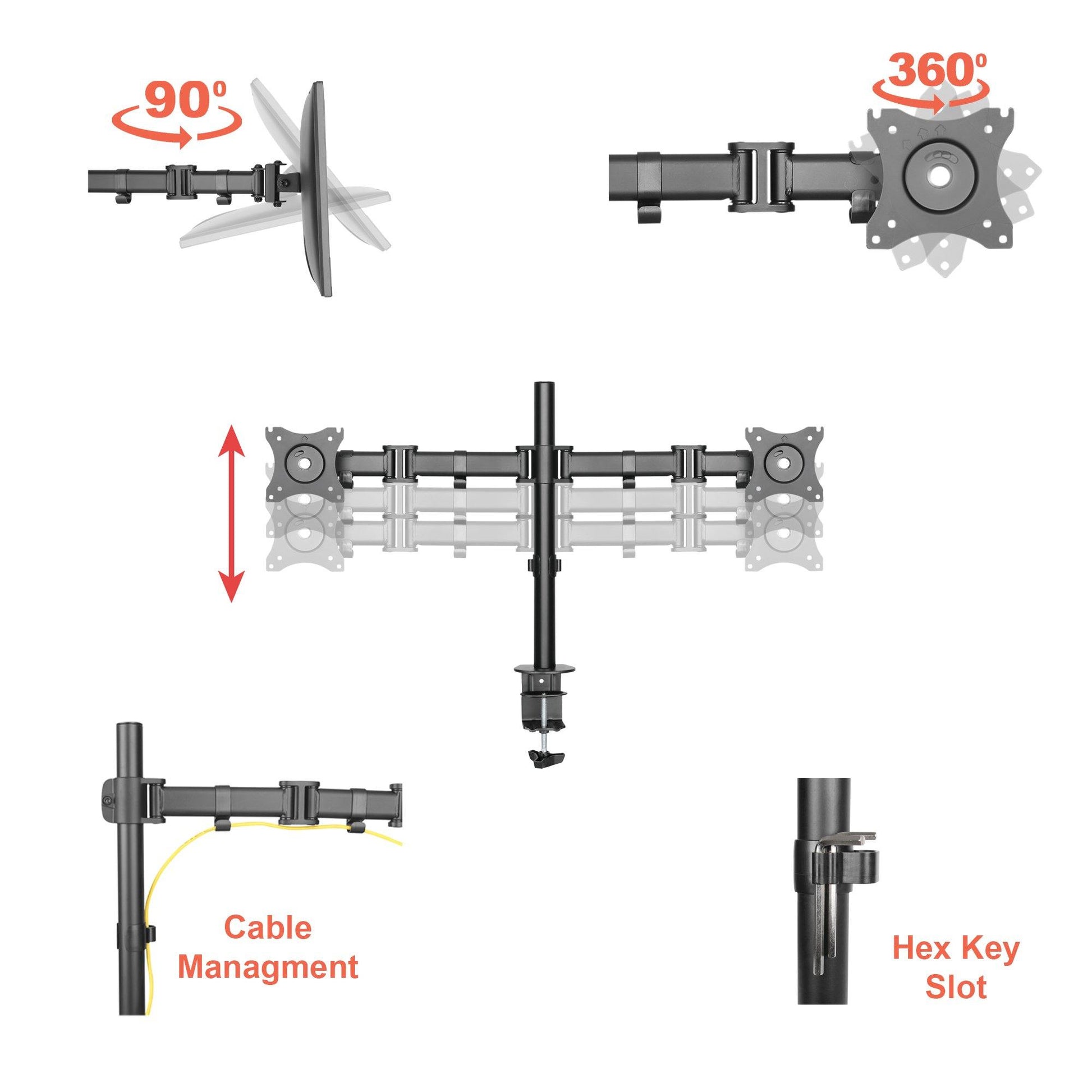 Dual LCD LED Monitor Desk Mount Stand Fully Adjustable fit Two Screens up to 27" - syson